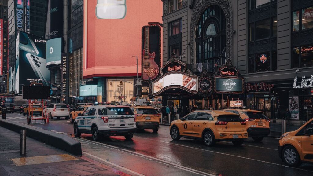 Mastering the First Impression: Your intriguing post title goes here Vibrant street view of Times Square, New York City featuring taxis, billboards, and urban architecture.